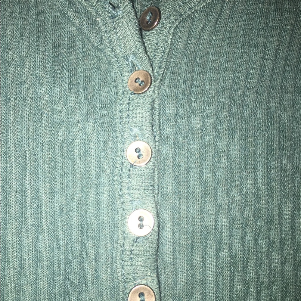 Long sleeve olive colored button down shirt